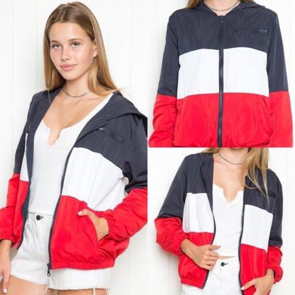 Red, white, and navy Brandy Melville Krissy Windbreaker Jacket.